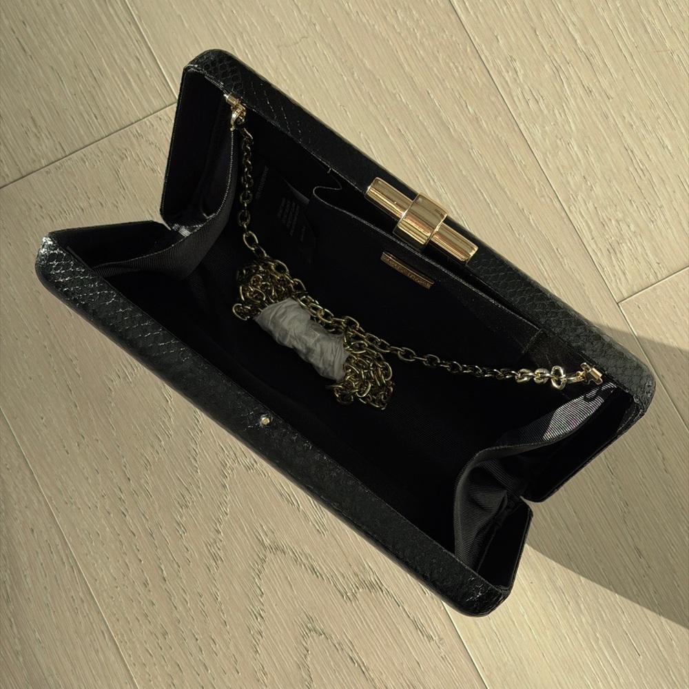GUESS Black Python Clutch with Gold Handle - Picture 5 of 6